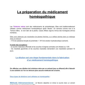 Préparation du médicament homéopathique