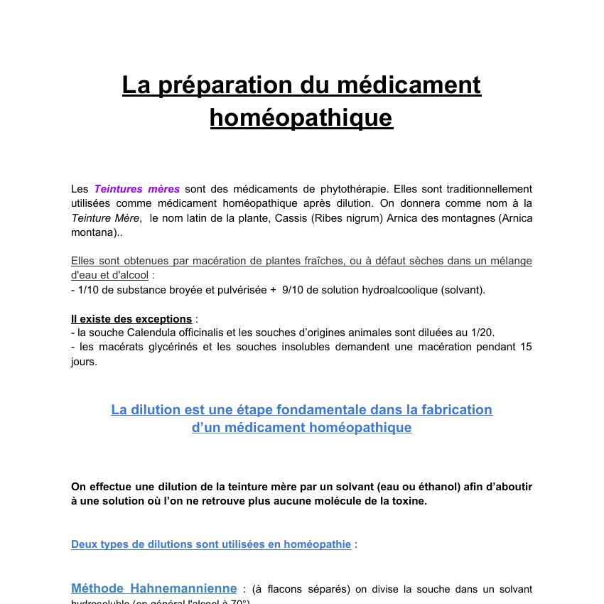 Préparation du médicament homéopathique 1 Préparation du médicament homéopathique